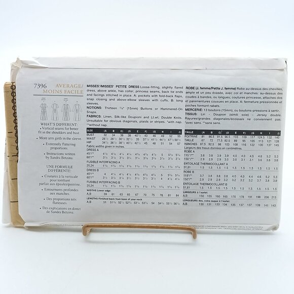 UNCUT Vintage Sandra Betzina Sewing Pattern 7396 For Misses Petite Dress Sizes G - Picture 2 of 2